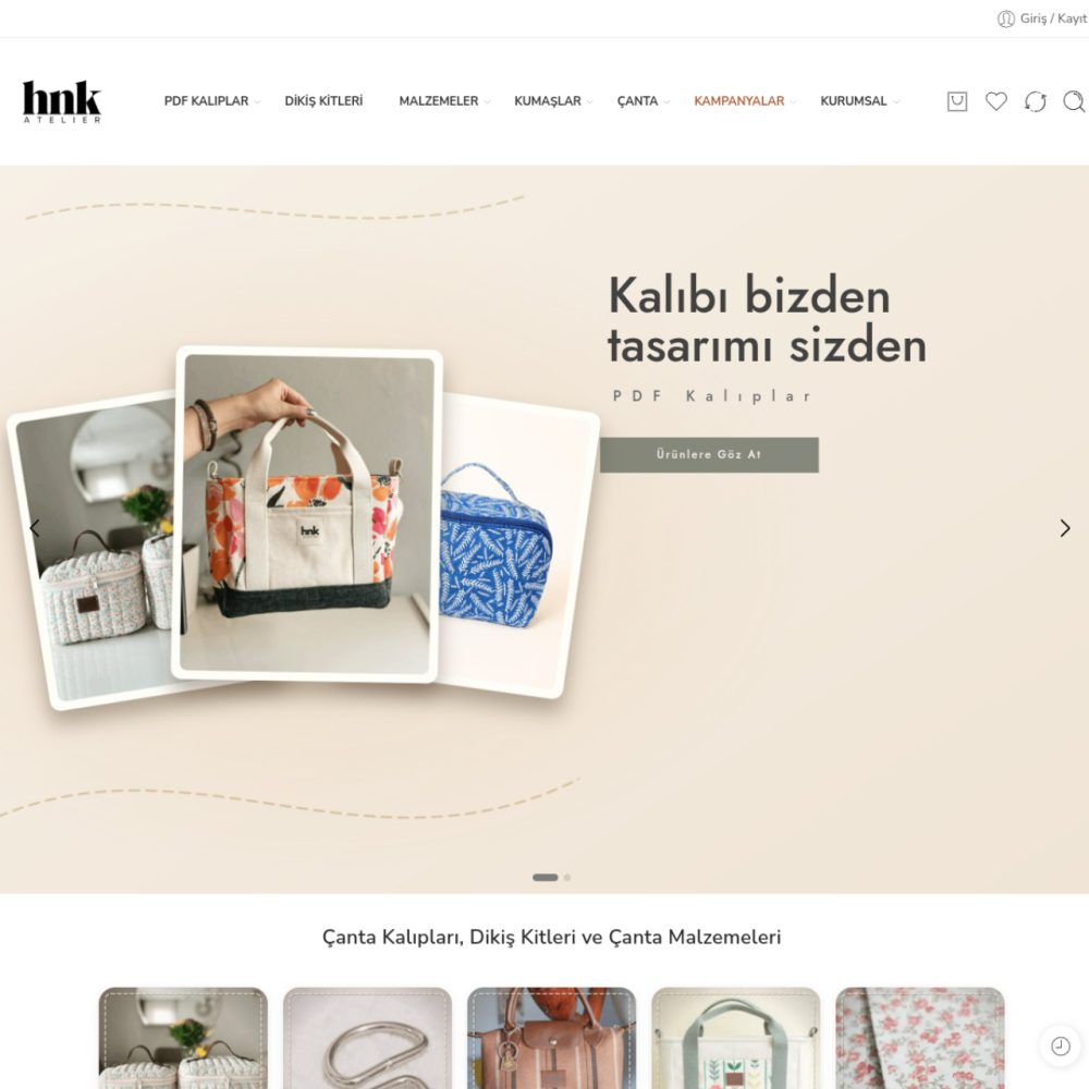HNK Atelier web sitesi ana sayfası