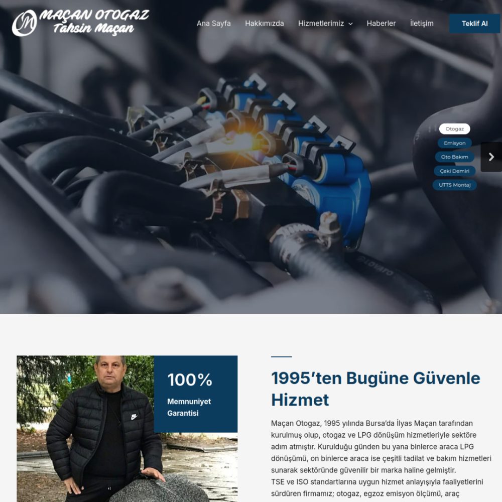 Maçan Otogaz web sitesi ana sayfası