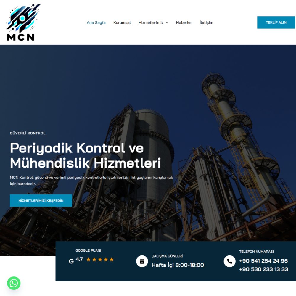 MCN Kontrol web sitesi ana sayfası